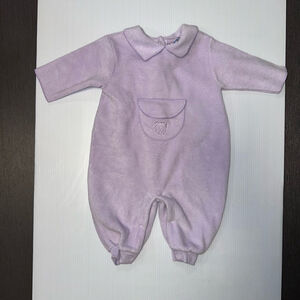 The Lullaby Club Baby Girl Jumpsuit 3/6M Purple Vintage style Bear Lavender Warm